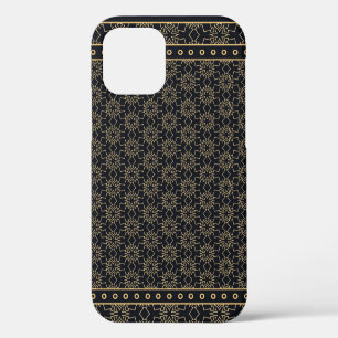 Black and gold abstract graphic pattern. Geometric iPhone 12 Case