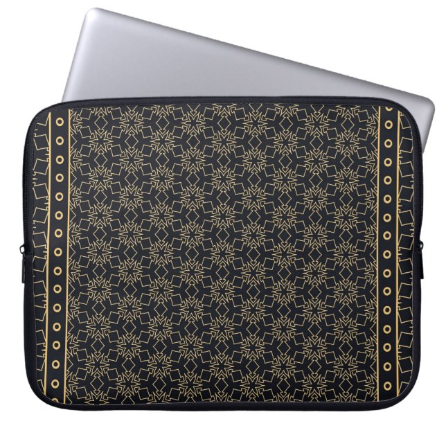 Black and gold abstract graphic pattern. Geometric Laptop Sleeve (Front)