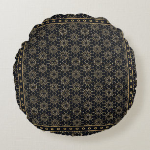 Black and gold abstract graphic pattern. Geometric Round Cushion