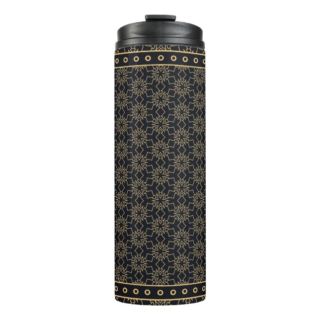 Black and gold abstract graphic pattern. Geometric Thermal Tumbler (Front)