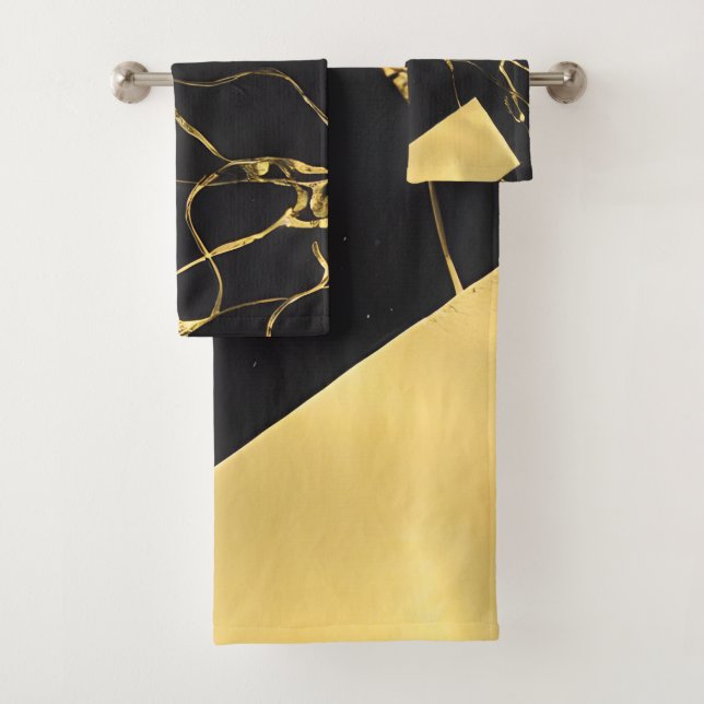 Black and Gold Abstract Pattern Bath Towel Set (Insitu)