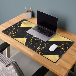 Black and Gold Abstract Pattern Desk Mat