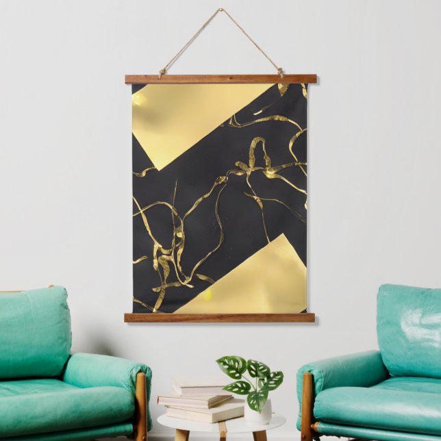 Black and Gold Abstract Pattern Hanging Tapestry (Living Room)