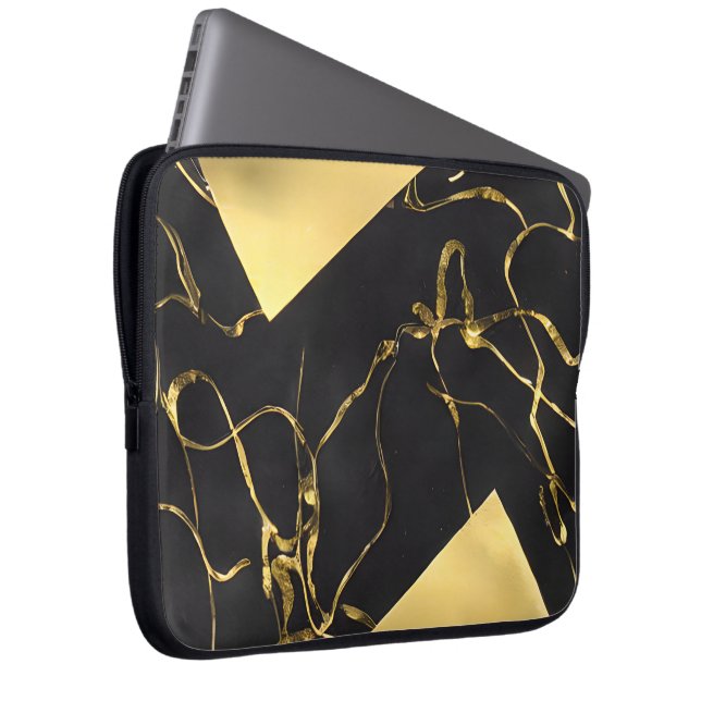 Black and Gold Abstract Pattern Laptop Sleeve (Front Right)