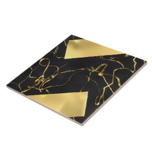 Black and Gold Abstract Pattern Tile