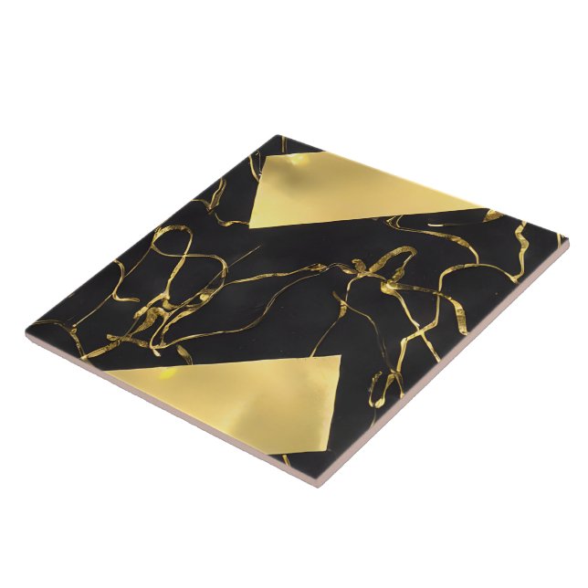 Black and Gold Abstract Pattern Tile (Side)
