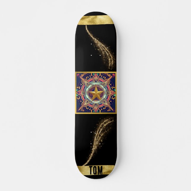 Black and Gold Abstract Personalized Skateboard (Front)