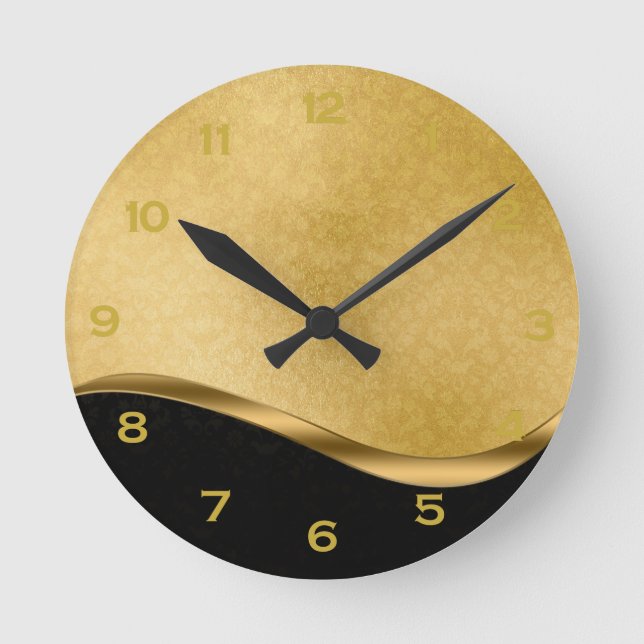 Black and Gold Acrylic Round Wall Clock (Front)