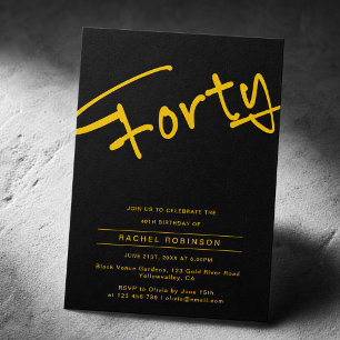 Black and Gold Adult Forty 40th Birthday Party Invitation
