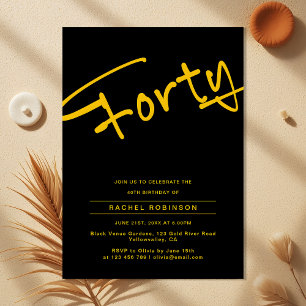 Black and Gold Adult Forty 40th Birthday Party Invitation
