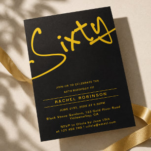 Black and Gold Adult Sixty 60th Birthday Party  Invitation