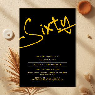 Black and Gold Adult Sixty 60th Birthday Party  Invitation
