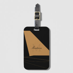 Black and Gold Aeroplane Tail Fin Monogram Script  Luggage Tag