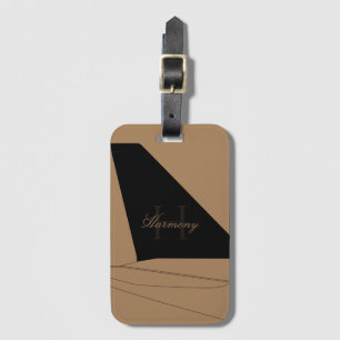 Black and Gold Aeroplane Tail Fin Monogram Script Luggage Tag