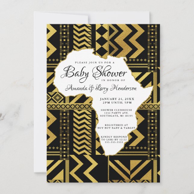 Black and Gold Africa Tribal Baby Shower Invitation (Front)