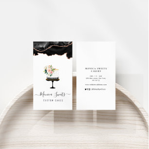 black and gold agate custom cakes business card