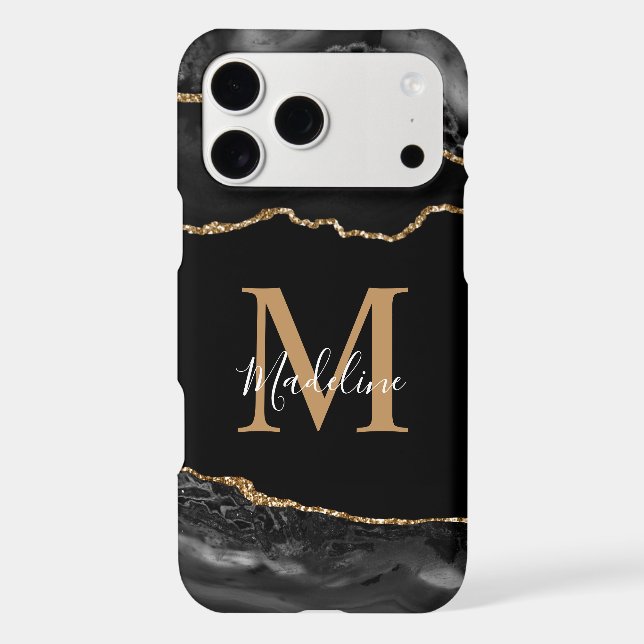 Black and Gold Agate Geode Monogram iPhone (Back)