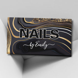 Black and Gold Agate Marble Nail Artist Business Card