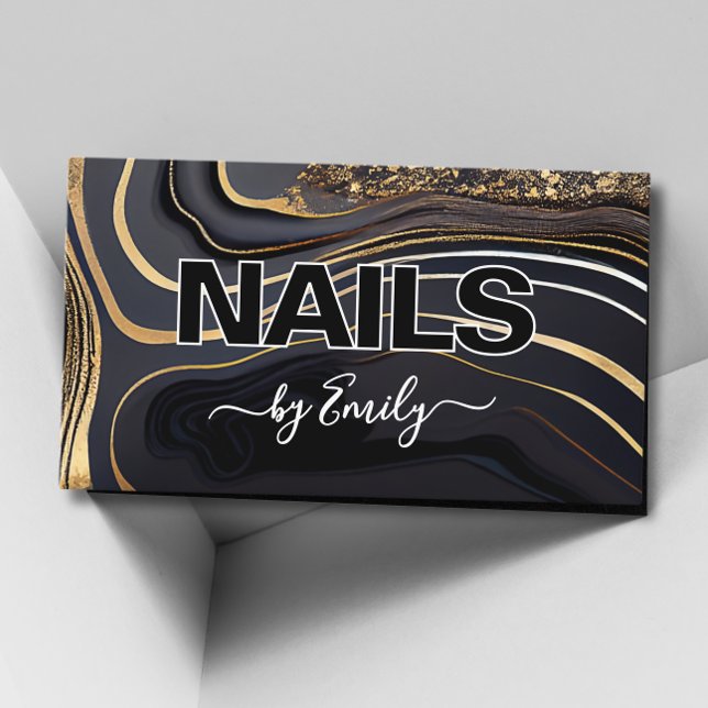 Black and Gold Agate Marble Nail Artist Business Card (Creator Uploaded)