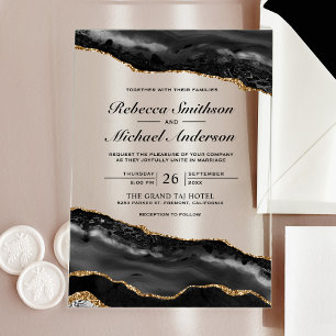 Black and Gold Agate Marble Wedding Invitation