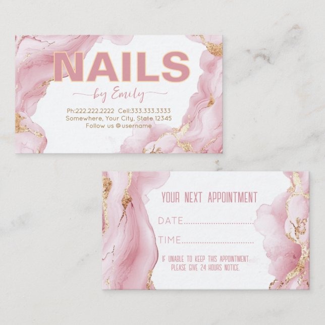 Black and gold Agate nail salon Manicurist  Appointment Card (Front/Back)