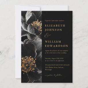 Black And Gold All In One Luxury Floral Wedding Invitation