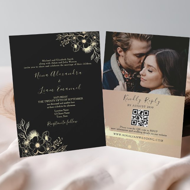 Black and Gold All in One Wedding Invitation (Creator Uploaded)