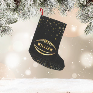 Black and Gold American Football Custom Name Small Christmas Stocking