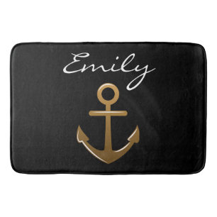 Black and Gold Anchor Bath Mat
