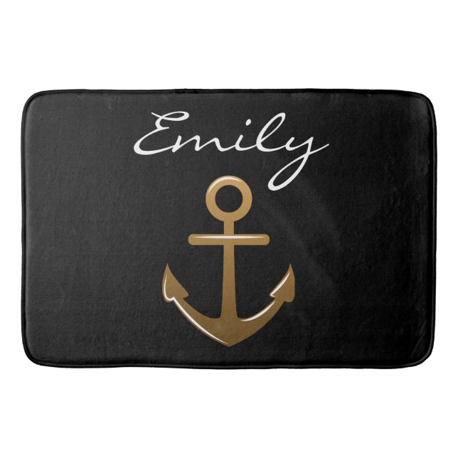 Black and Gold Anchor Bath Mat (Front)