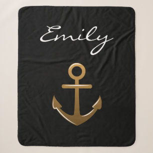 Black and Gold Anchor Sherpa Blanket