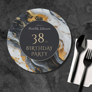 Black and Gold Any Age Birthday Paper Plate