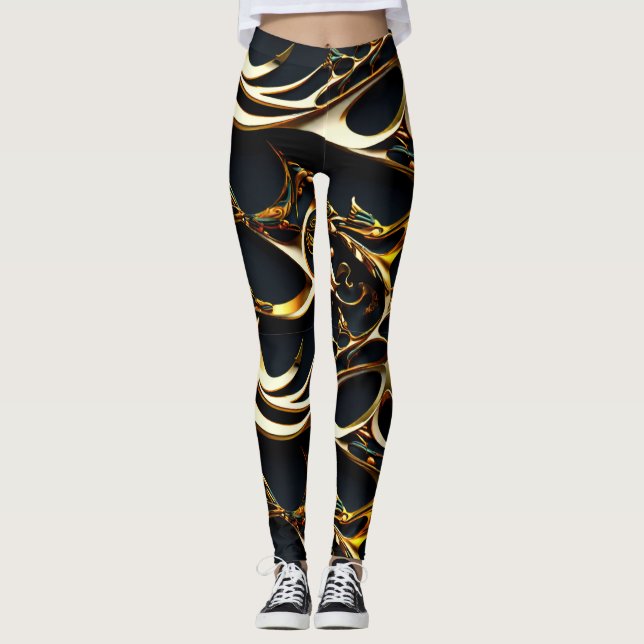 Black and Gold Arabesque Leggings (Front)