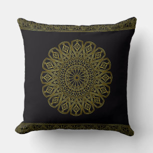 Black and Gold Arabesque Throw Cushion (Two Sizes)