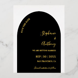 Black and Gold Arch Wedding Save the Date Foil Holiday Postcard