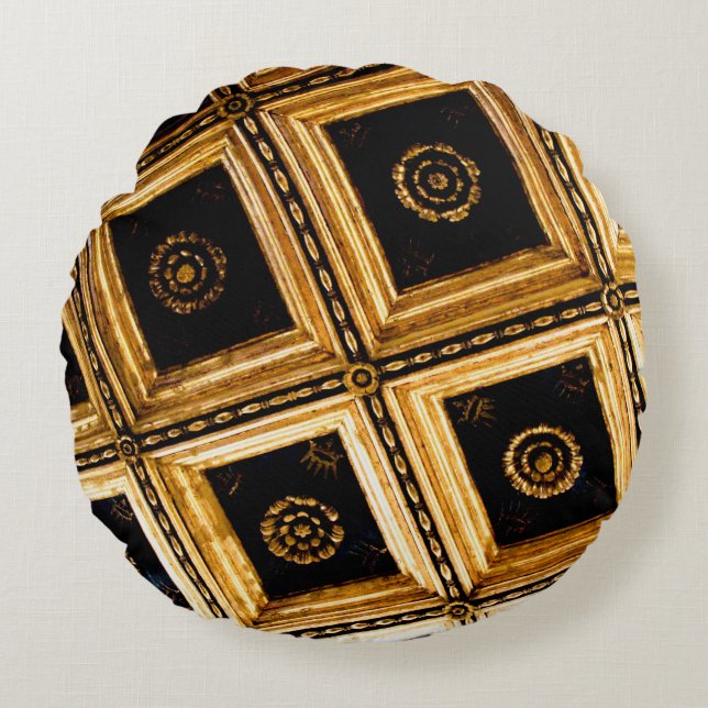 Black and Gold Architecture  Round Cushion (Front)