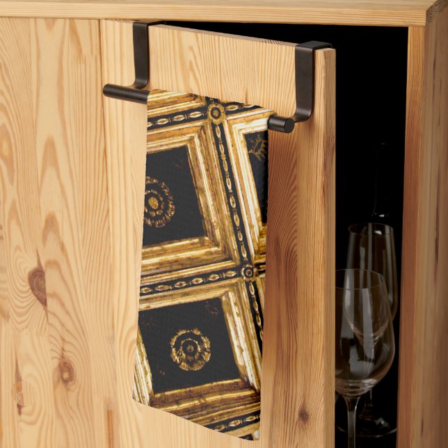 Black and Gold Architecture  Tea Towel (Thirds Fold)