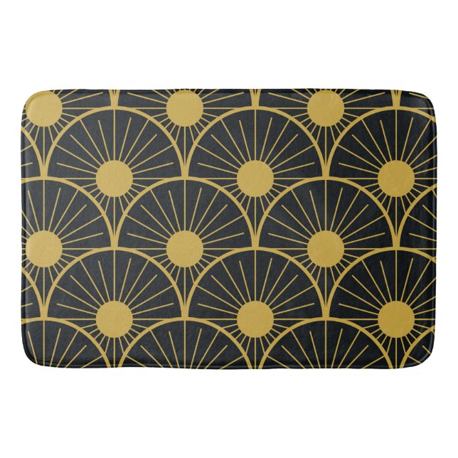 Black and Gold Art deco Abstract sun pattern  Bath Mat (Front)