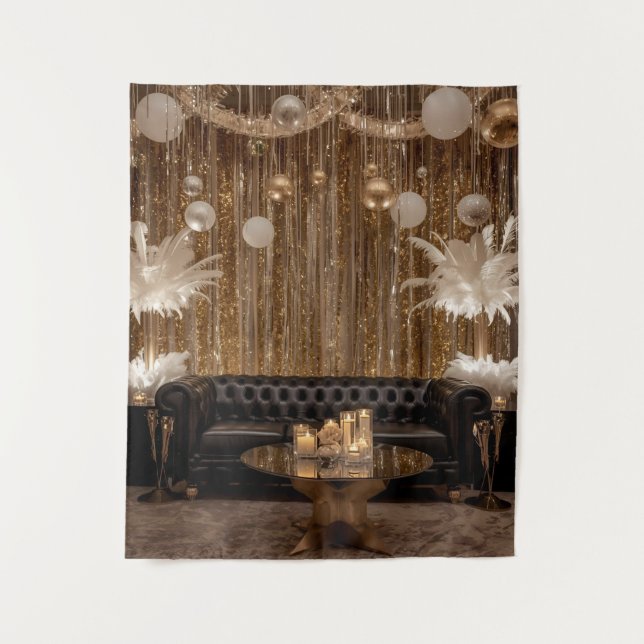 Black and Gold Art Deco Backdrop Tapestry (Front)