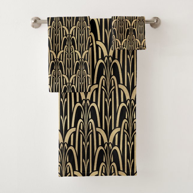 Black and Gold Art Deco Bath Towel Set (Insitu)