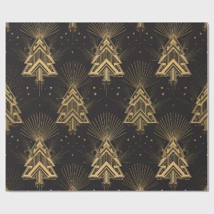 Black and Gold Art Deco Christmas Tree Wrapping Paper