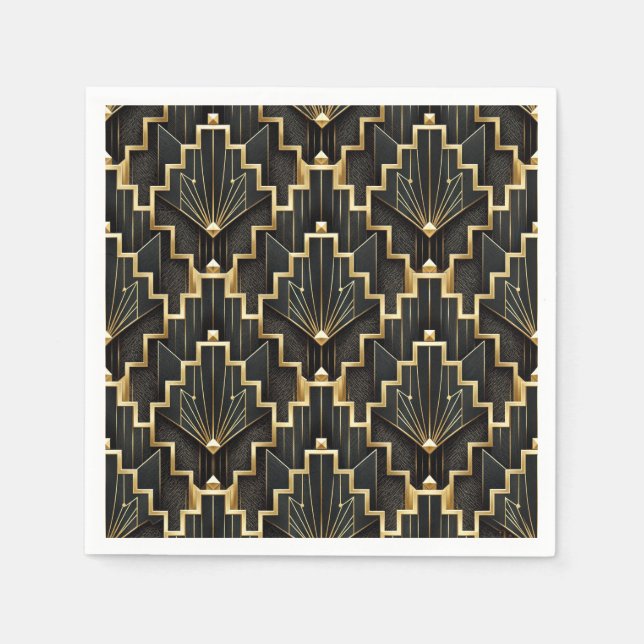 Black and Gold Art Deco Design Napkin (Front)