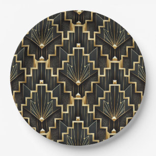 Black and Gold Art Deco Design Paper Plate