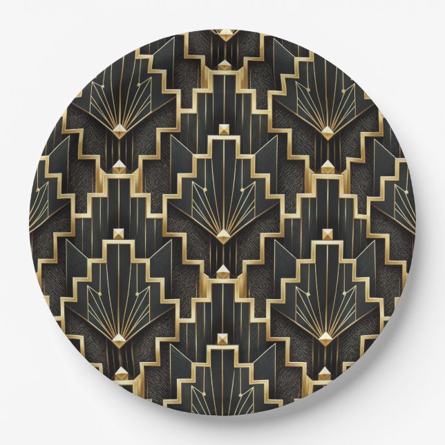 Black and Gold Art Deco Design Paper Plate (Front)