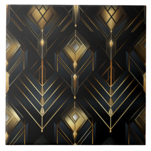 Black and Gold Art Deco Diamond Drops Tile