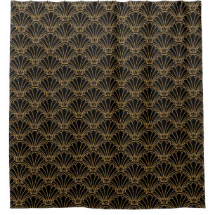Black and Gold Art Deco Fan Flower Motif  Shower Curtain