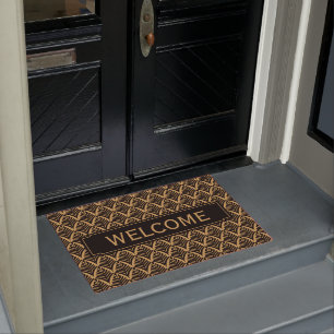 Black and Gold Art Deco Fan Flower Pattern Doormat
