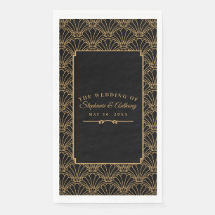 Black and Gold Art Deco Fan Flowers Wedding Napkin