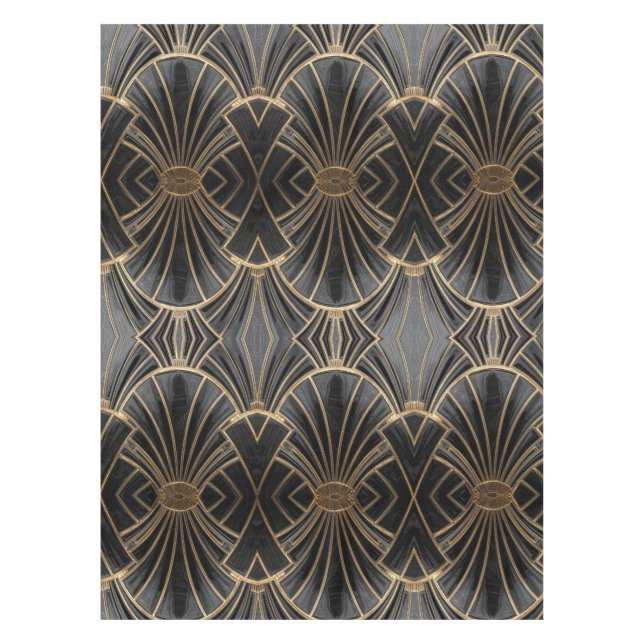 black and gold Art Deco fan pattern  Tablecloth (Front)