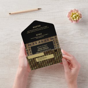 Black and Gold Art Deco Gatsby Inspired Wedding All In One Invitation